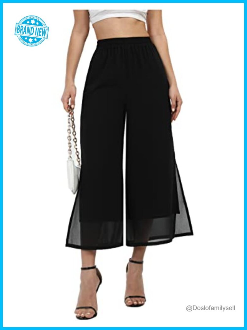 Wide Leg Palazzo Capris Chiffon Split Trousers Dressy Casual